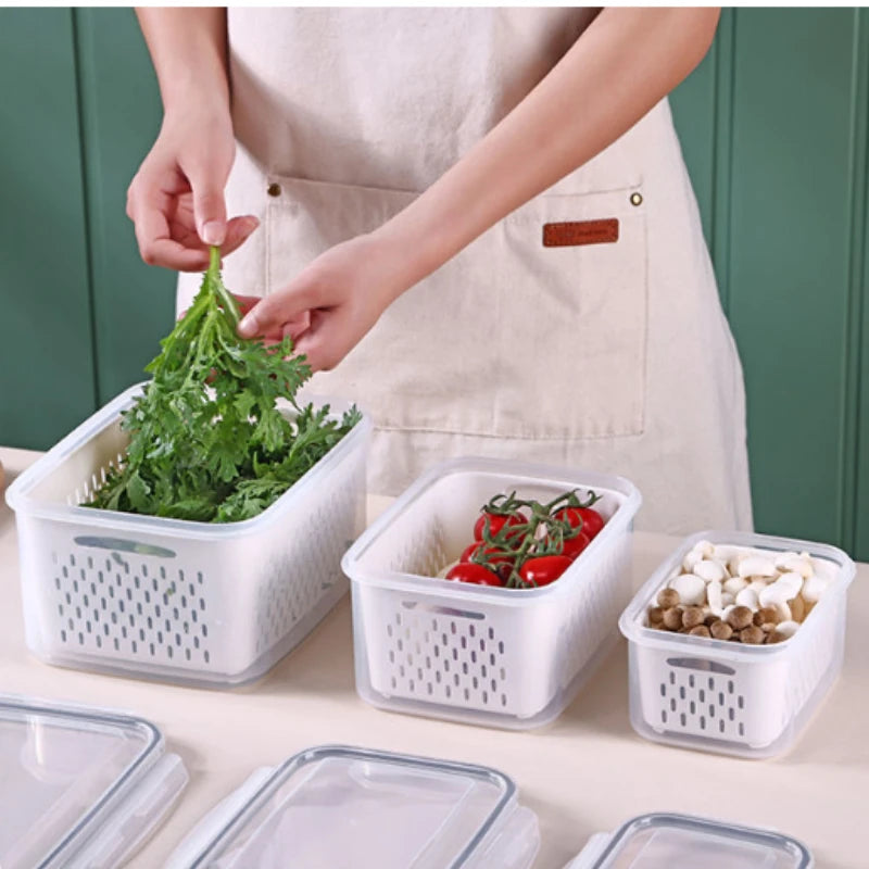 Fruit Storage Containers with Colander Lids (4-Pack) – Fridge Organizer & Fresh Produce Keeper