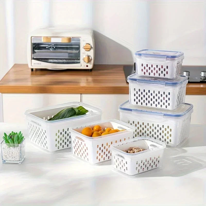 Fruit Storage Containers with Colander Lids (4-Pack) – Fridge Organizer & Fresh Produce Keeper