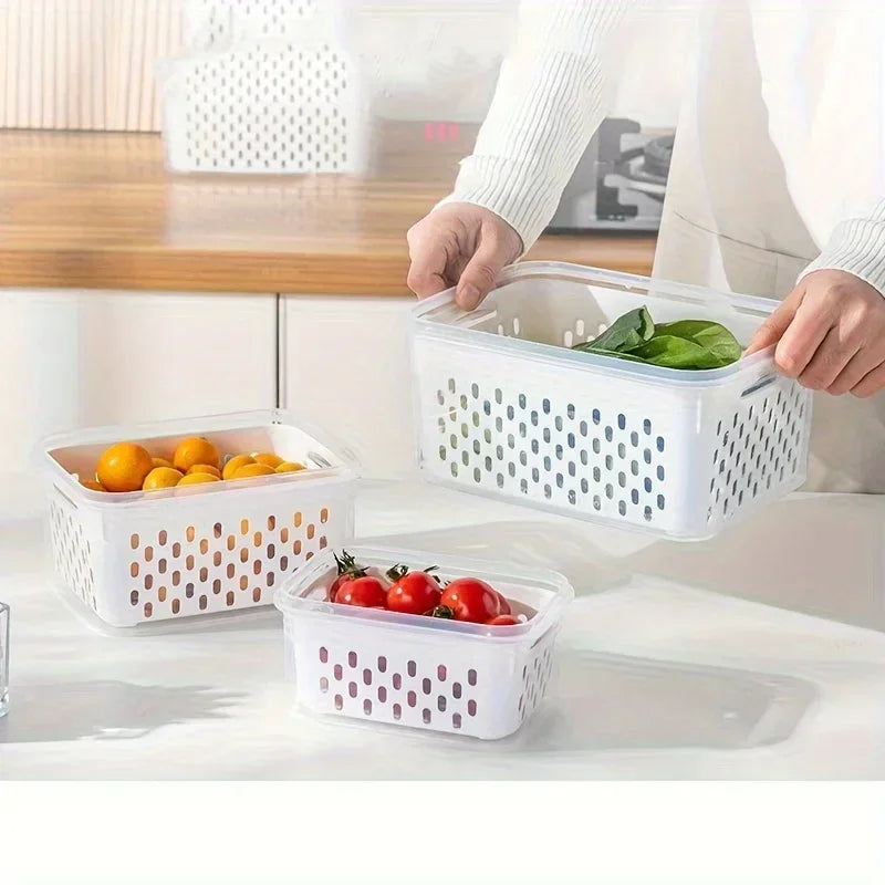 Fruit Storage Containers with Colander Lids (4-Pack) – Fridge Organizer & Fresh Produce Keeper