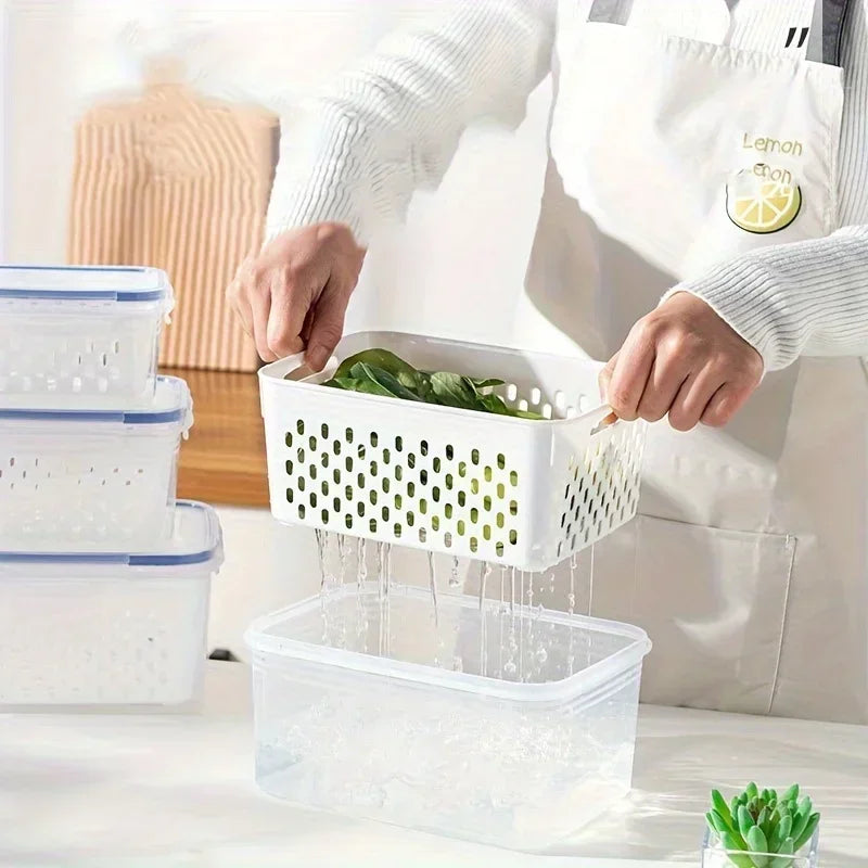 Fruit Storage Containers with Colander Lids (4-Pack) – Fridge Organizer & Fresh Produce Keeper