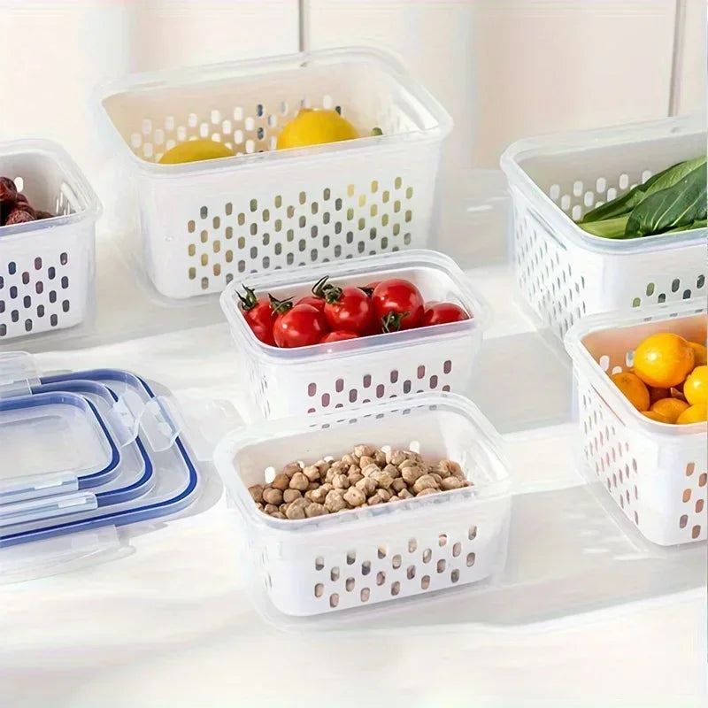 Fruit Storage Containers with Colander Lids (4-Pack) – Fridge Organizer & Fresh Produce Keeper
